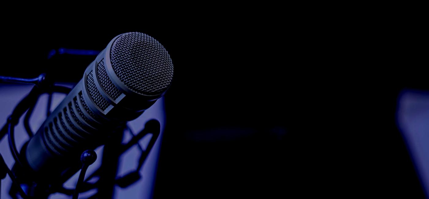 Condenser microphone in a podcast studio