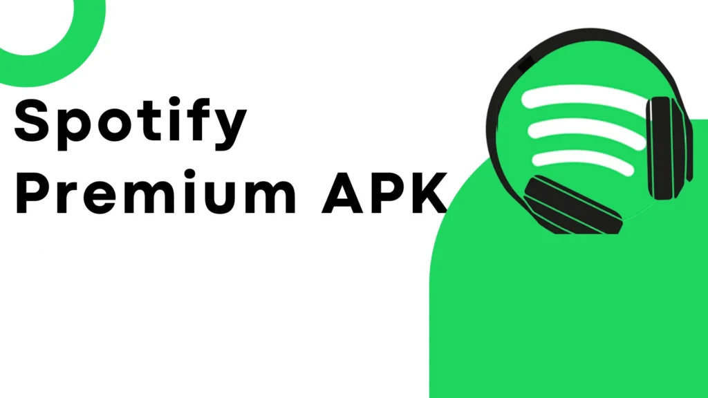 Spotify Premium APK illustration with headphones and the Spotify logo